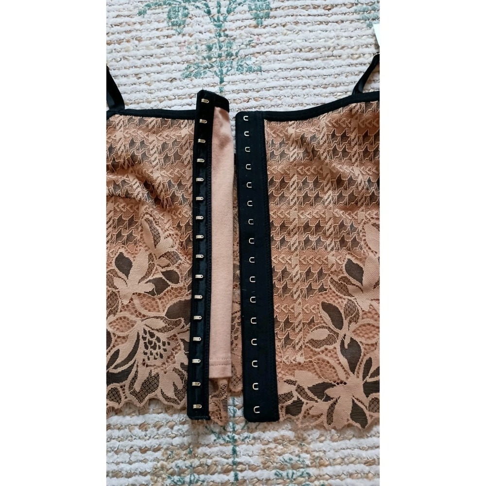 Aerie Lace Corset Bra Top Sz L NWT Tan Black Bustier Crop - Picture 5 of 10